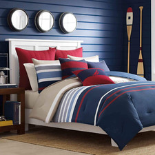 Stylish King Duvet Cover Set, Reversible Cotton Bedding in Navy/Khaki