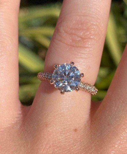 2Ct Round-Cut DEF Moissanite Solitaire Engagement Ring 14K Yellow Gold Plated - Picture 3 of 11