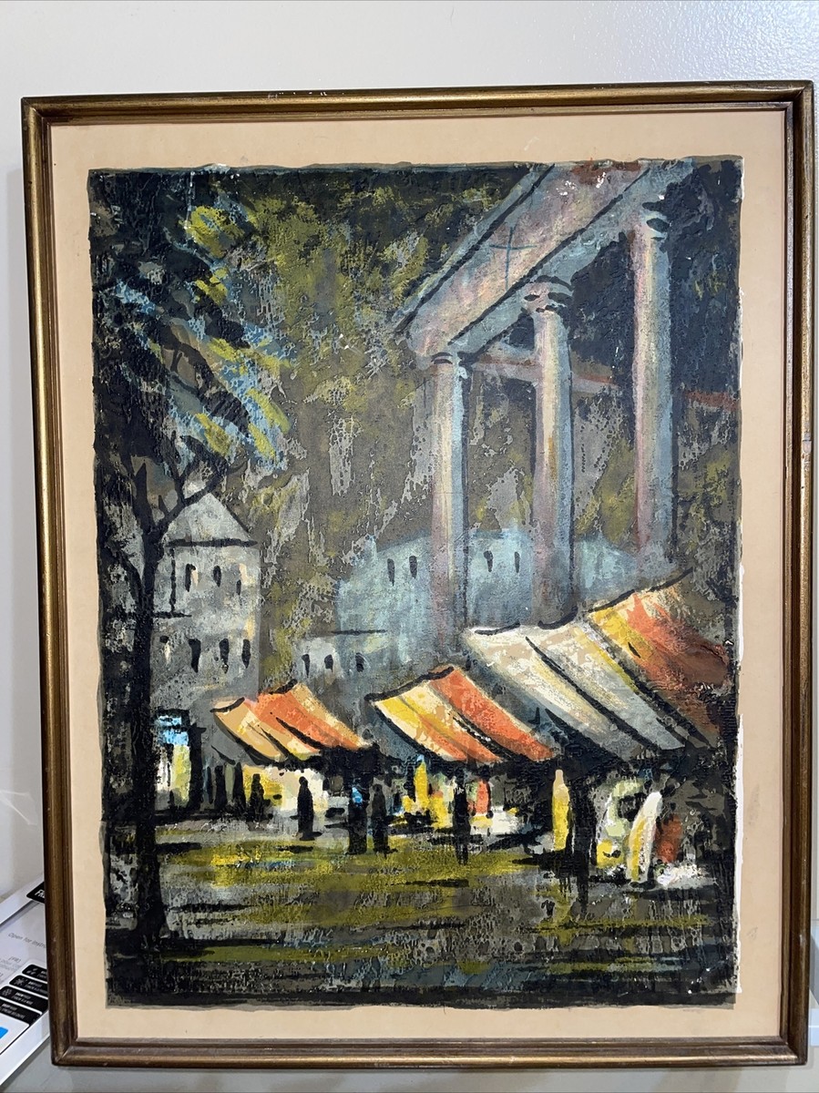 額縁 markdrew limited prints Mid-Century WARREN WOODWARD SERIGRAPH on Silk W/ Wooden Frame 29