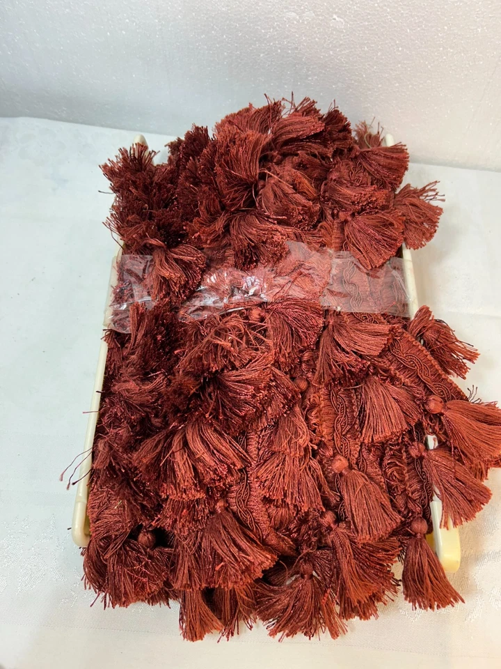 Borla borla borgoña atada a mano flecos 3,5" adorno marca Conso, por yarda Foto 2 de 4