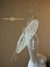 Aimee Fuller Kentucky Derby Fascinator White Tan Twirl Bridal Hat Breeders Cup