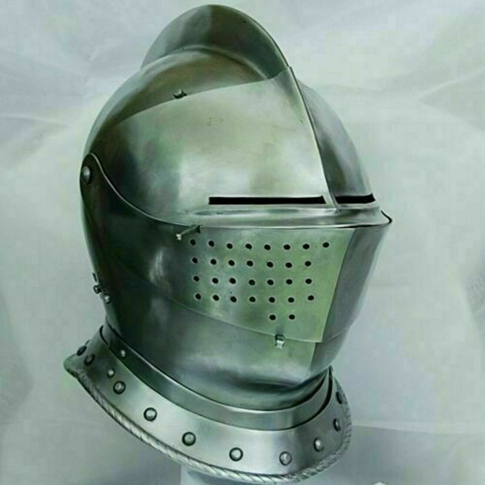 Medieval Knight Steel Helmet for Authentic Combat Costume Armor