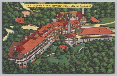 Linen~Blowing Rock North Carolina~Air View of Mayview Manor~Vintage Postcard