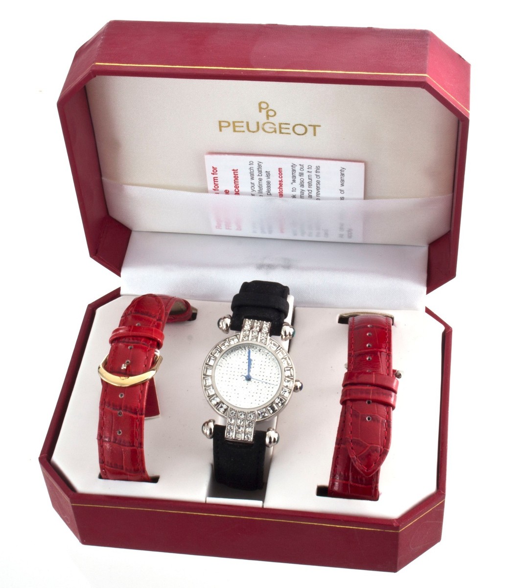 Peugeot Womens Crystal Dial Black Genuine Suede Leather  display picture 2