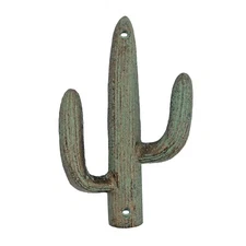 Cast Iron Green Gold Cactus Double Wall Hook Southwest Coat Towel Purse Hanger