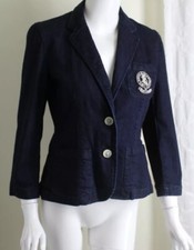 Ralph Lauren Sz S Dark Jean Denim Logo 3/4 Crested Blazer Jacket