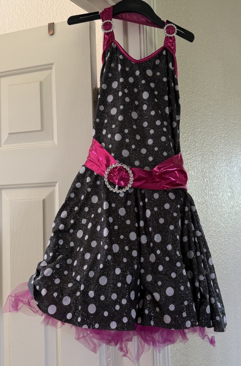 Girl’s 1950’s Pink & Black Halter Polka Dot Dance Dress/Costume