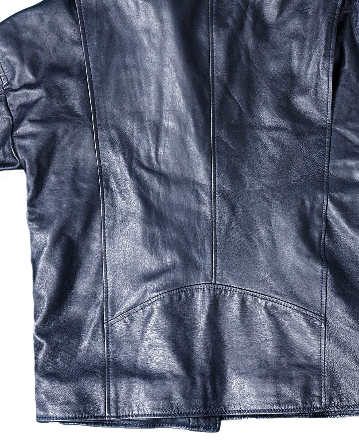Imperial Navy Blue Leather Biker Jacket Women Red Lining Sleeves Oversize Soft image 6