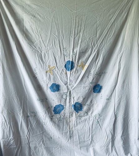 VTG Handmade Embroidered & Patchwork Full Size Top Sheet 74 X 79 Read - Picture 2 of 24
