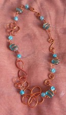 Handmade Copper Wire Wrap Adjustable Necklace Jewelry With blue Glass Stones.