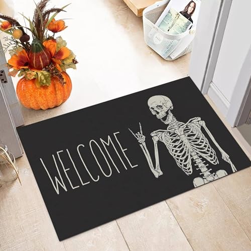 Skull Door Mat Halloween Welcome Doormat Indoor Outdoor Entrance Non-Slip Rug