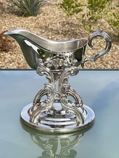 Vintage F.B. ROGERS SILVER Plated Tilting Gravy Boat with Sauce Warmer Stand 