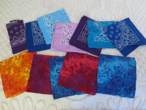 12 UNUSED 22" x 22" Cotton BANDANAS for Crafts, Home Decor, Quilting & Pets