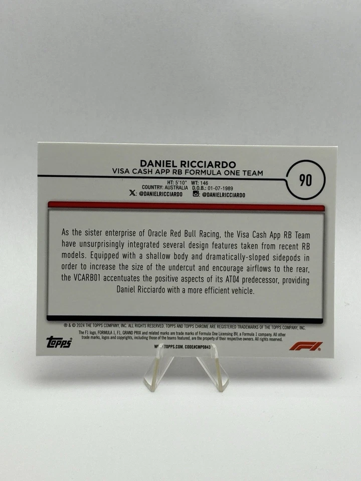 2024 Topps Chrome Formula 1 Sepia Refractor Parallel card - Daniel Ricciardo #90 - Image 2 of 2