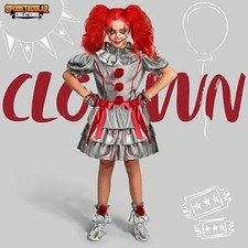 Spooktacular Creations Girls Clown Costume Dress Halloween Scary Jester Gray XL