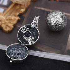Moon Locket Pendant 925 Silver Astronaut Rabbit Secret Compartment Space Charm 