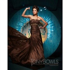 CLEARANCE WAS $513 Tony Bowls Taffeta Fit & Flare Dress w/ Ruffle 111726 Brown 4