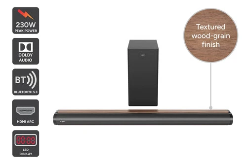 Kogan 3.1 Channel 230W Dolby Soundbar with Wireless Subwoofer (Wood-Grain
