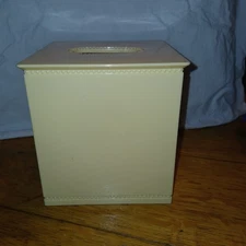 Pale Yellow Square Tissue Box  with Beaded trim. Plastic.