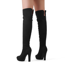Women’s Thigh High Boots Over the Knee Chunky Heel Black Suede