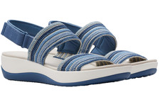 Clarks Women's Arla Stroll Flat Sandal, Blue Combi, 11- NEW