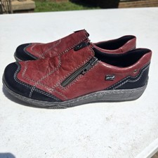 Remonte by Rieker Women  s Slip-On Comfort Shoes Red Leather Zip Casual Size 39