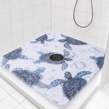 Non Slip Shower Mat - 24x24 in, Drain Hole, Secure, PVC Loofah, Boho Style