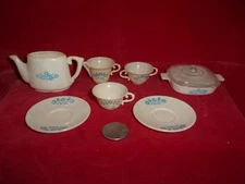Corning Ware cornflower blue doll size toy plastic tea set dishes casserole 8 pc
