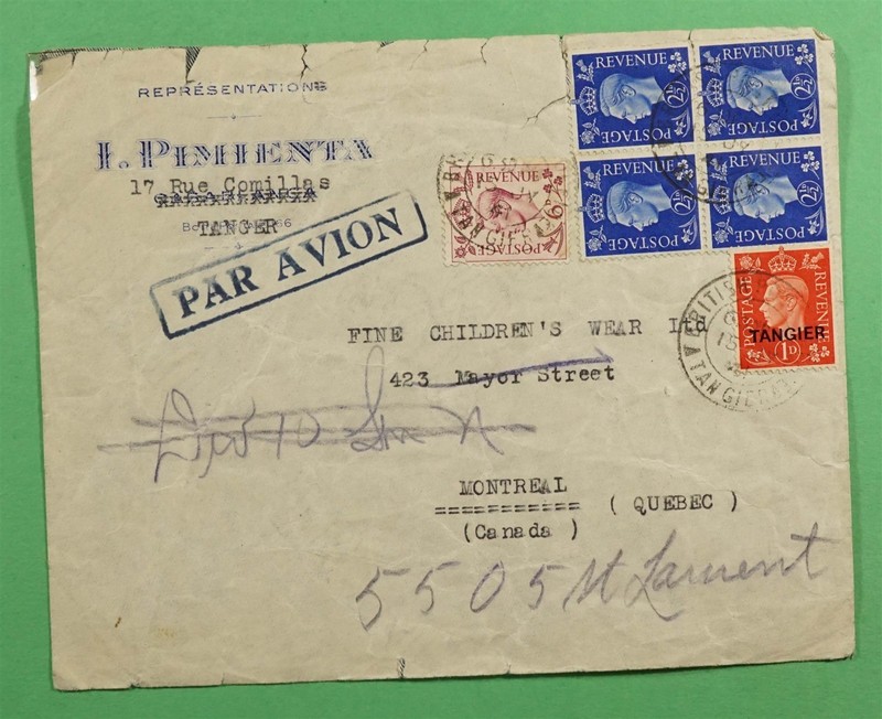 DR WHO 1941 BRITISH MOROCCO TANGIER OVPT AIRMAIL TO CANADA FORWARDED R78529