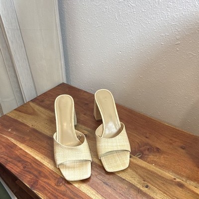 H&M Women s Beige Faux Leather Slide Sandals Open Toe Slip On US 9 EU 40