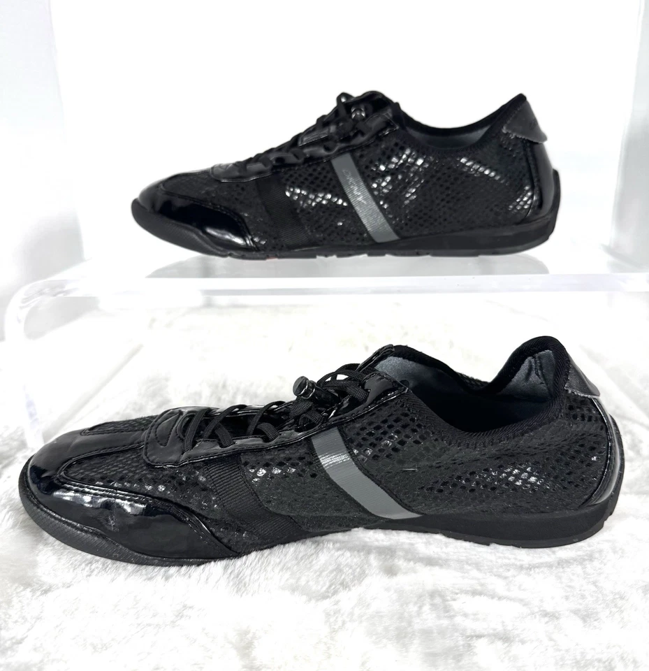 DKNY Mujer Negro Malla Charol Tenis Talla 8 Informales Logo Zapatos EG-1203 Foto 2 de 4