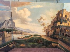 three-panel decorative folding Wood Wall Hanging a painted pastoral landscape...