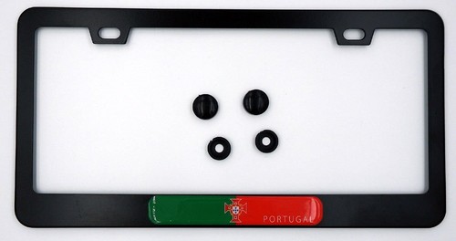 Portugal Flag Metal Black Aluminium Car License Plate Frame Holder - Picture 1 of 4