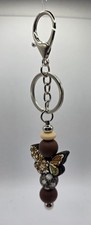 Butterfly Beaded Keychain Trigger Clip Beige and Dark BrownSilicone Animal Theme