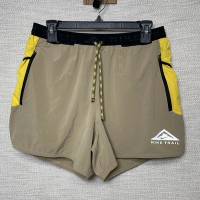 Nike Trail Second Sunrise Running Shorts L Lined Khaki Vivid Sulfur DV9311-247 - Image 1 of 4