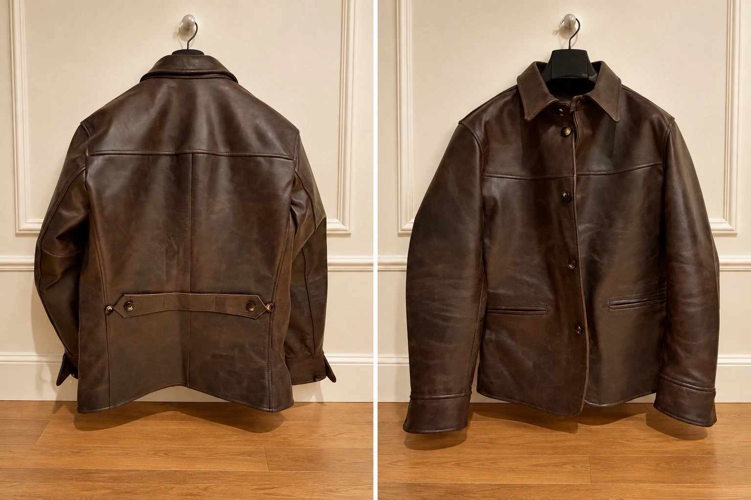 Men's Brown Leather Button-Front Jacket, Top Grain Cowhide image 2