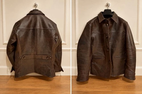 Men's Brown Leather Button-Front Jacket, Top Grain Cowhide image 2