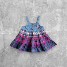 NWT Vintage OshKosh B'gosh Infant Girl 12M Denim  Plaid Tiered Jumper Dress