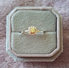 Gemporia 9ct White Gold 1/3ct Yellow & White Diamond Halo Engagement Ring R-S