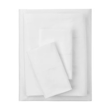 4-Piece 300 Thread Count White Cotton Blend Percale Bed Sheet Set Queen