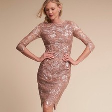 Anthropologie BHLDN Mackenzie Embroidered Metallic Rose Gold 