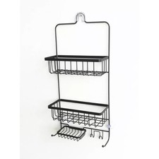 Bathroom Shower Caddy: Hanging, 2 Baskets, Soap Holder, 4 Hooks, Rust-Resistant