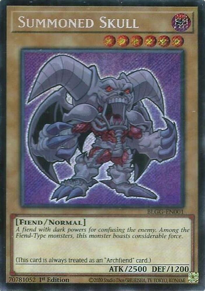 Summoned Skull BLGG-EN001 YuGiOh Battles of Legend: Glorious Gallery trading card — raw and PSA graded price guide