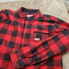 Milwaukee Gridiron Red Buffalo Plaid Flannel Work Shirt Long Sleeve Men Large L