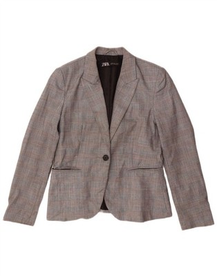 Zara Womens 1 Button Blazer Jacket EU 40 Medium Grey Check Polyester AP03