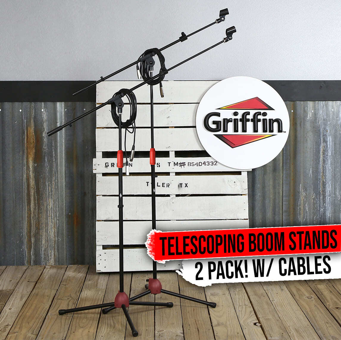 GRIFFIN Microphone Boom Arm Stand 2-PACK Holder XLR Cable Mic Clip Studio Stage