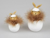 Formano 2Er Set Osterhase Hase Im Ei Mit Federn Creme-Braun 10 Cm Und 14 Cm