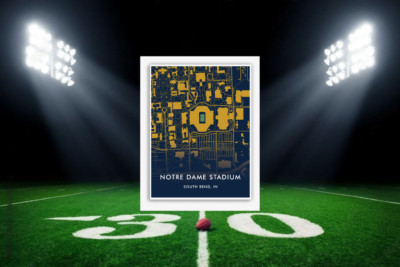 NOTRE DAME FIGHTING IRISH Stadium Location Map Print NCAA Stadium Art Poster