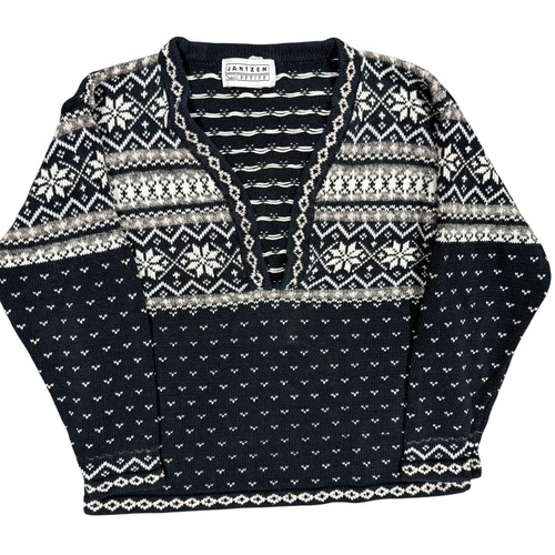 Vintage Jantzen Petite Fair Isle Knit Sweater V-Neck Black/White Small - Bild 1 von 6