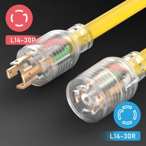 30A 125/250V 3750W Generator Power Extension Cord/Adapter L14-30P / L14-30R 50ft - Picture 3 of 9